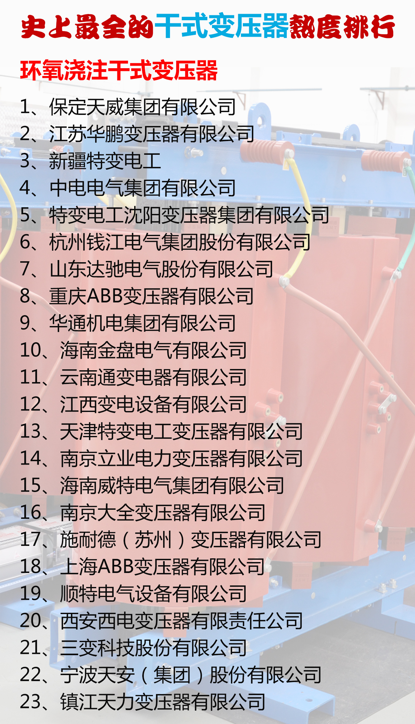 干式变压器排行-电老虎网